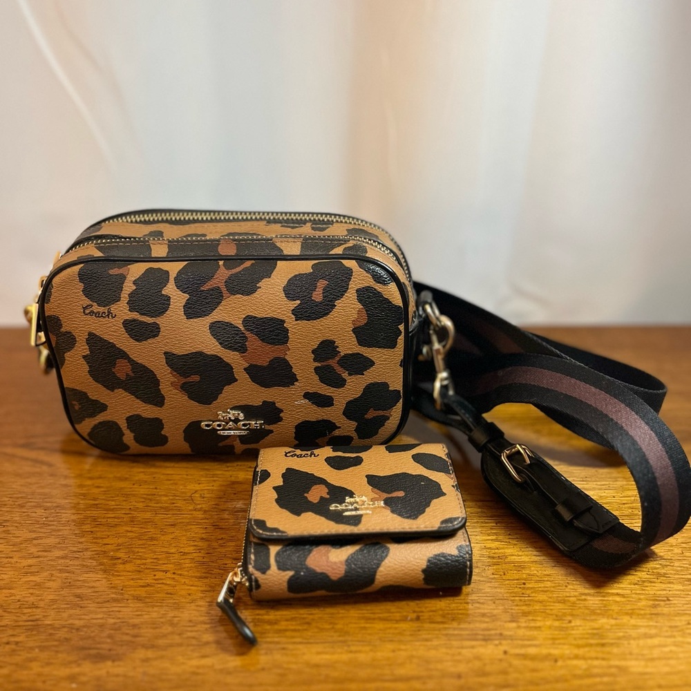 Coach Jamie Leopard Camera Bag, Handbag, Tote, Crossbody NWT w/wallet